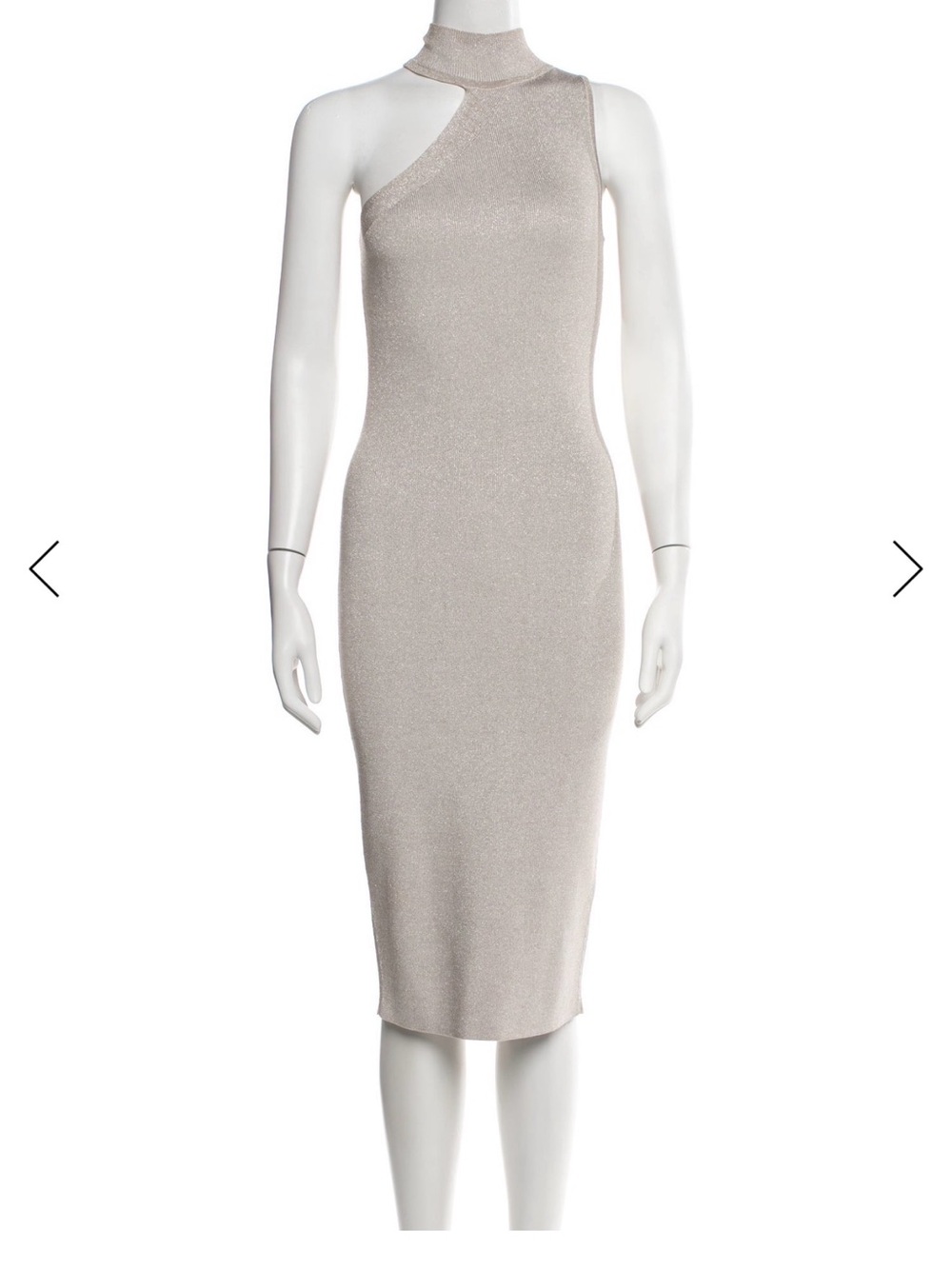 One-Shoulder Shimmer Midi Dress in Light Taupe